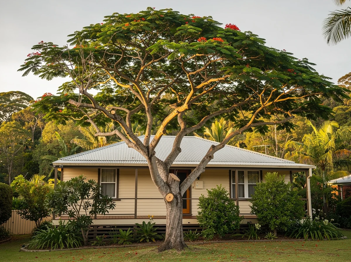Large poinciana after a heavy canopy reduction pruned to AS 4373 on the Tweed Coast